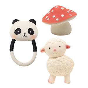 Mushroom & Lamb Baby Teether - Gift 3-Set | Natural Rubber Toys