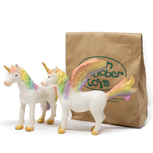 Unicorn Rainbow & Pegasus Golden Wings & Hooves 2-Set - Natural Rubber Toys